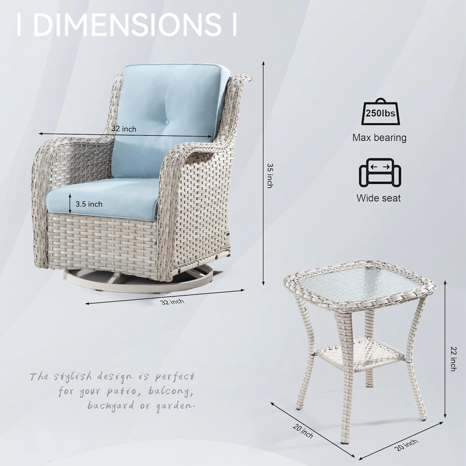 Dina 3 Piece Wicker Patio Conversation Set  2 Swivel Rocker Chairs with High Back and 1 Side Table  for Outdoors Porch Deck Garden  Red