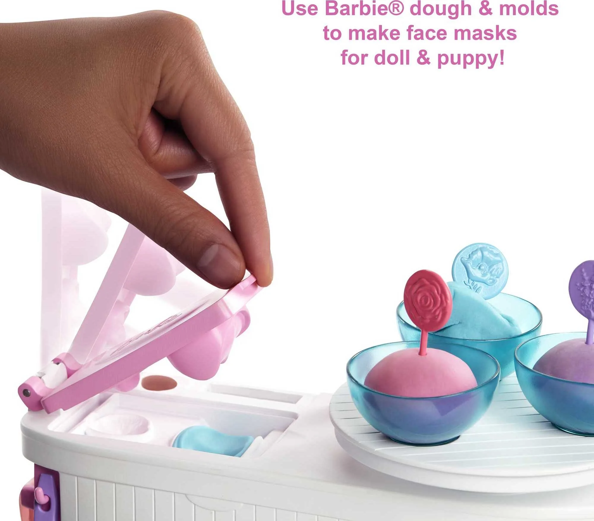 Barbie Face Mask Spa Day Playset, Brunette Doll & 10+ Accessories Including Puppy, Mask Mold & Dough