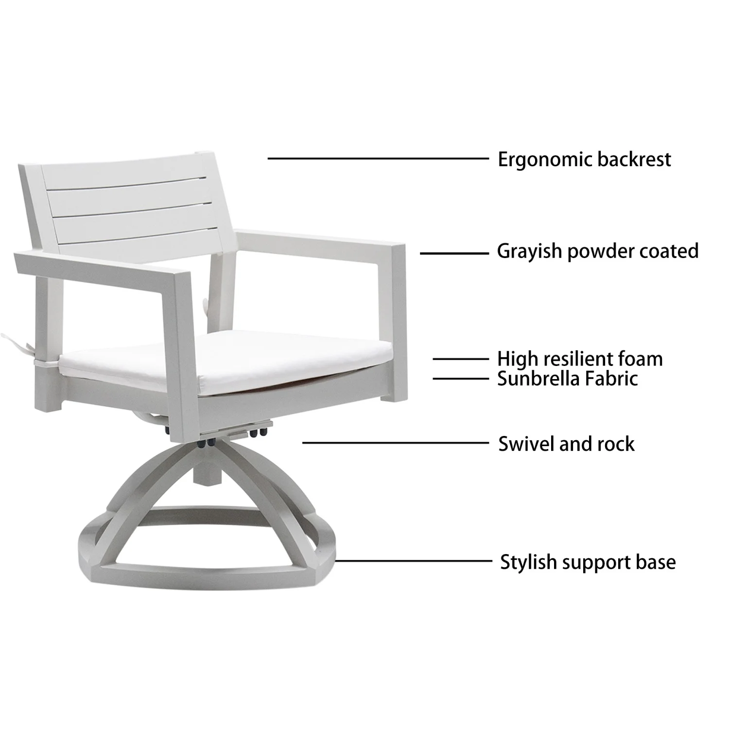 Outdoor-grade Grayish Fabric Cushions 2PCS Aluminum Swivel Rocker for Patio Relaxation