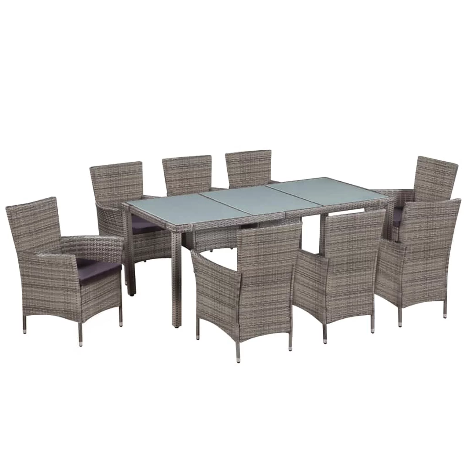 Anself 9 Piece Dining Set with Cushions  Wicker Patio Garden Furniture Set for Pool, Terrace Poly Rattan Gray 74.8inch x 35.4inch x 29.5inch (L x W x H)