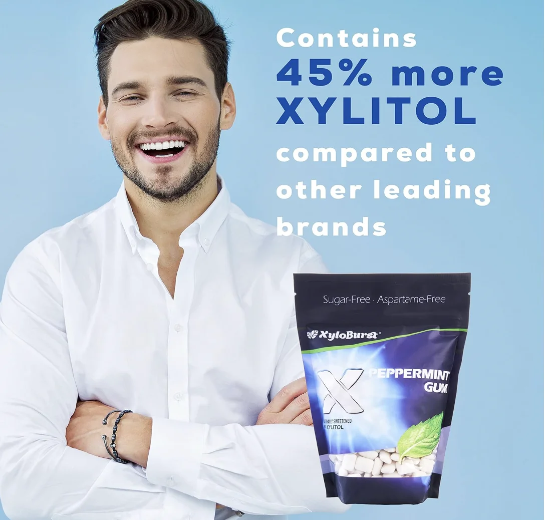 XyloBurst Peppermint Sugar-Free Gum - Natural Xylitol Chewing Gum - Bulk 500 Count Bag - Non GMO, Vegan, Aspartame Free, Keto Friendly