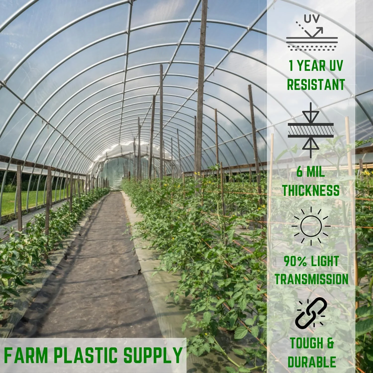 Farm Plastic Supply - Clear Greenhouse Plastic Sheeting - 6 mil - 1 Year UV Resistant Polyethylene Greenhouse Film, Hoop House Green House Cover for Gardening, Farming, Agriculture (15' x 40')