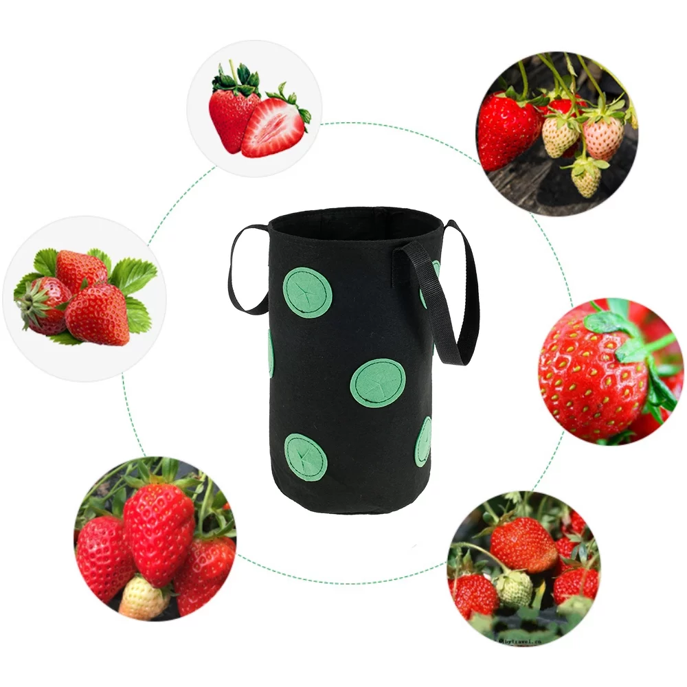 ZOELNIC Strawberry Planting Pot Container Plant Grow Bags Home Hanging Strawberry Planter Growing Bags Reusable Non-woven Fabric Green