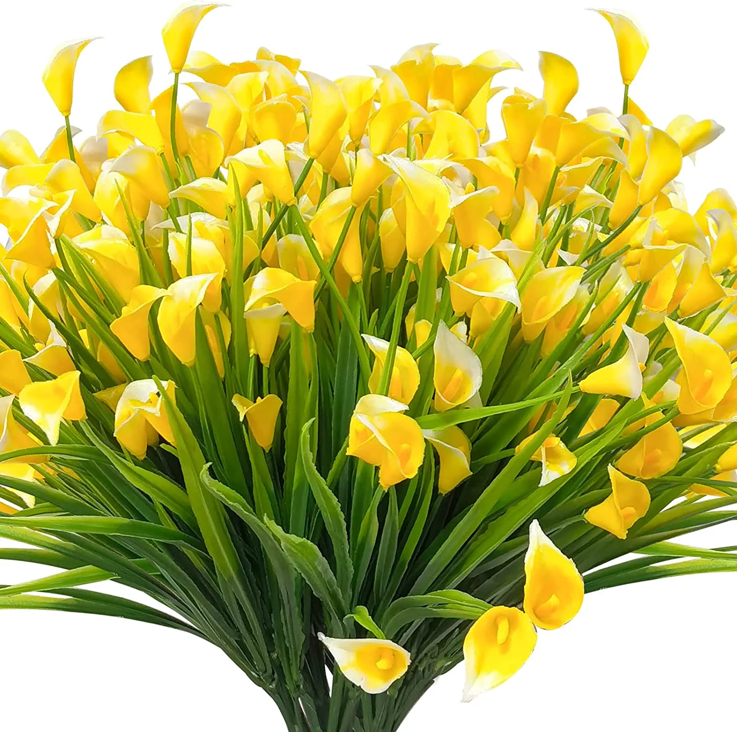 Viworld 6Pcs Calla Lily Artificial Flowers UV Resistant Plants Outdoor Decoration,No Fade Faux Fake Plastic Flower Indoor Outside Hanging Planter Home Garden Porch Decor, Yellow