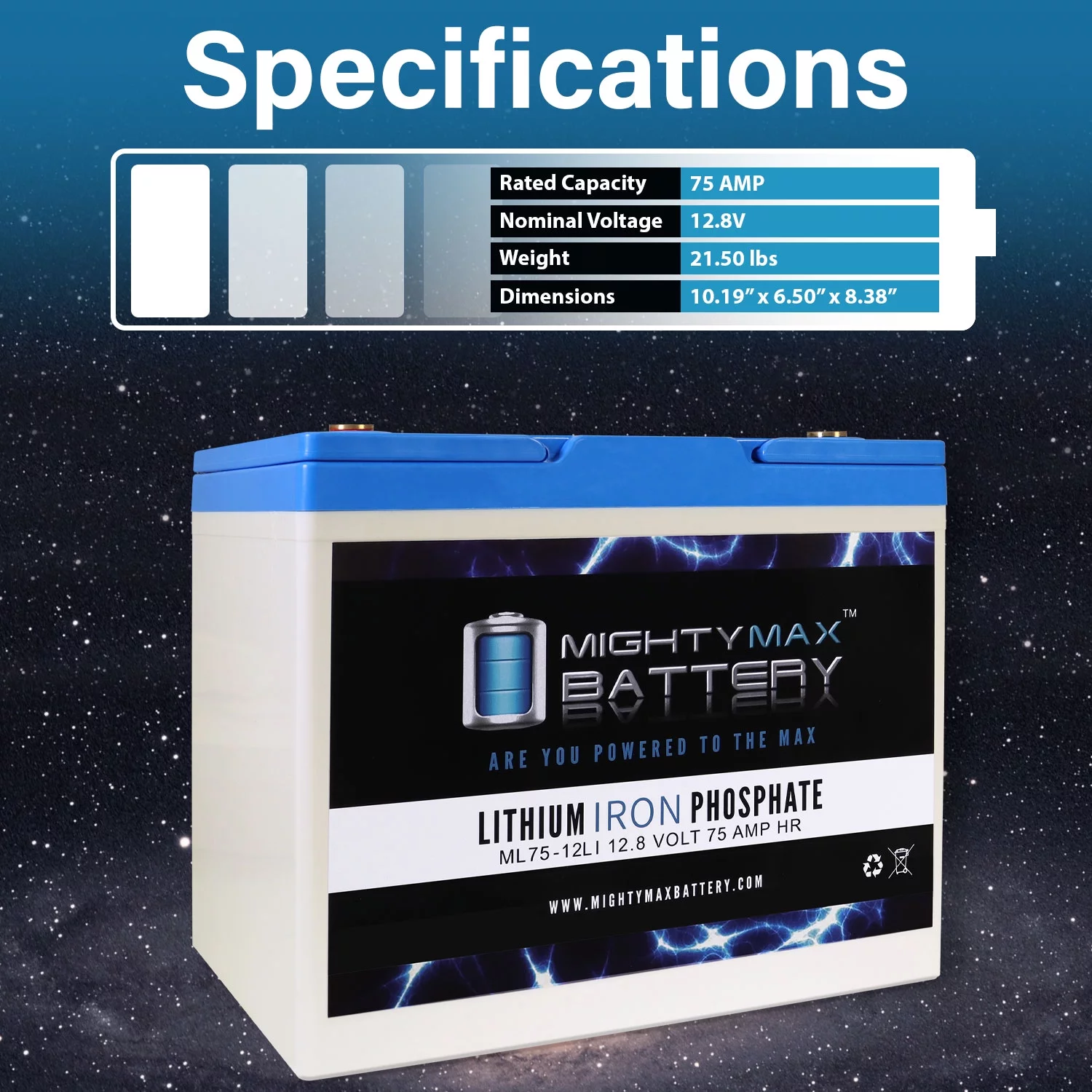 12V 75AH Lithium Replacement Battery compatible with Golf Cart Electric DC - 4 Pack