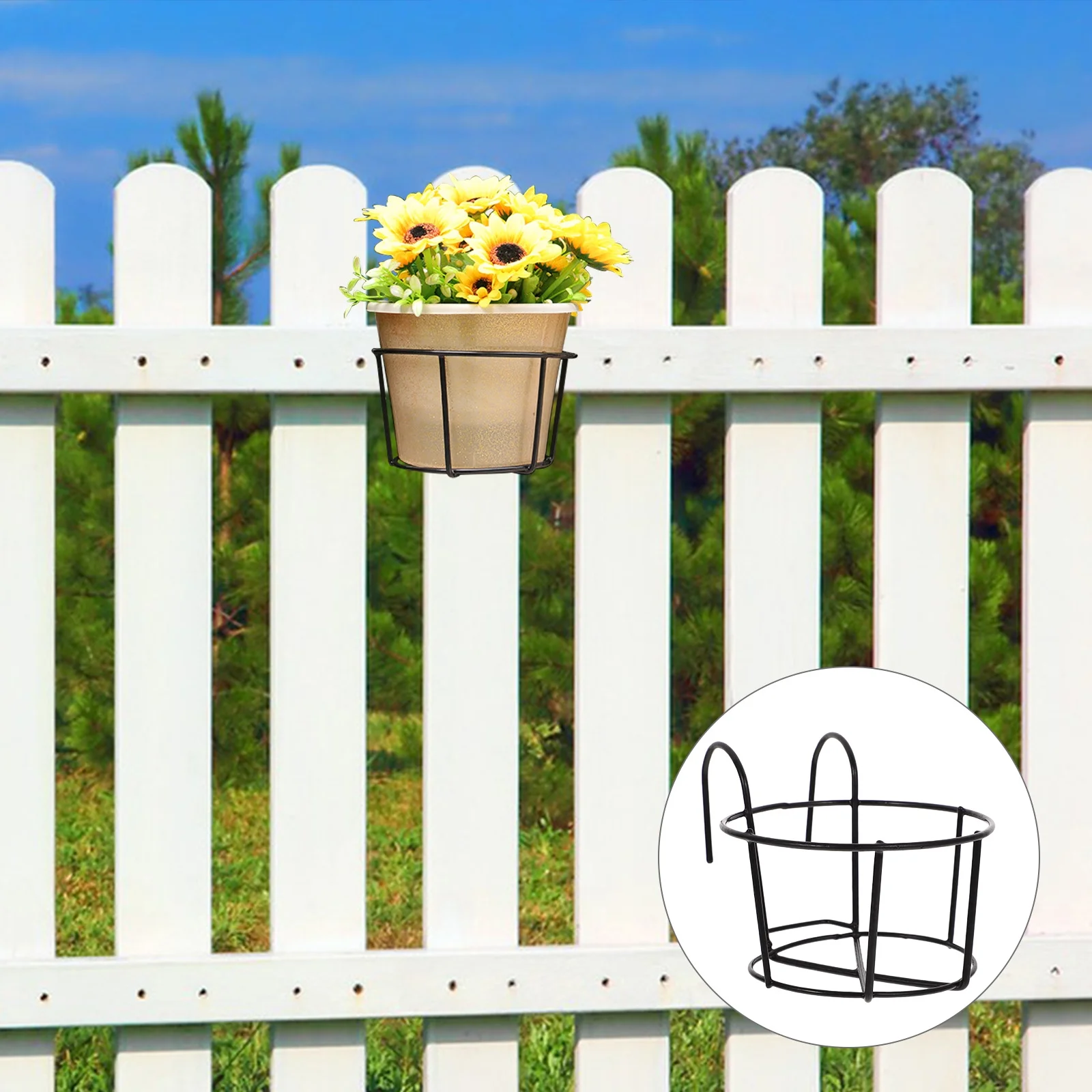 Gongxipen 3pcs Balcony Plant Pot Holder Hanging Planter Pot Parapet Iron Fence Flower Pot