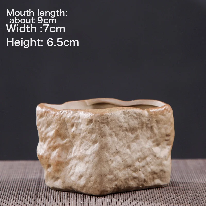 Rough Ceramic Small Stone Succulent Plant Ceramic Flower Pot Retro And Simple New Suite New Set Combined Potting With Holes 1 Coarse Pottery Medium Stone Ceramic