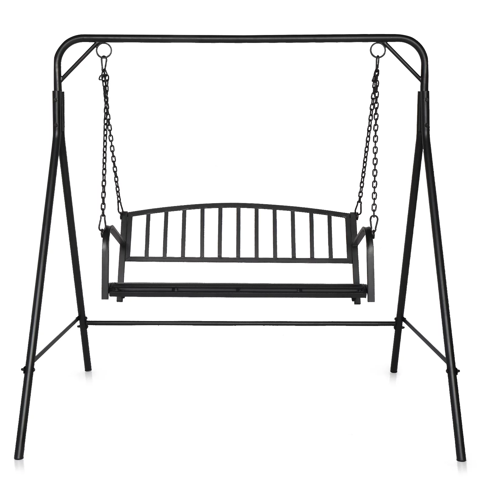 2-Person Metal Porch Swing, Hanging Steel Bench for Patio, Porch, Gazebo, Deck, Heavy Duty 500lb Weight Capacity Swing Seat Black
