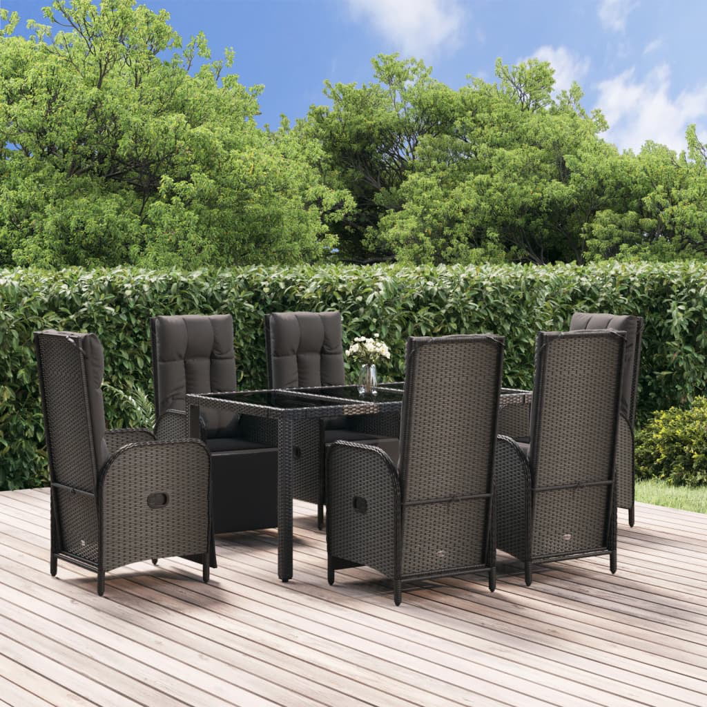Anself 7 Piece Patio Dining Set with Cushions Black and Gray Poly Rattan