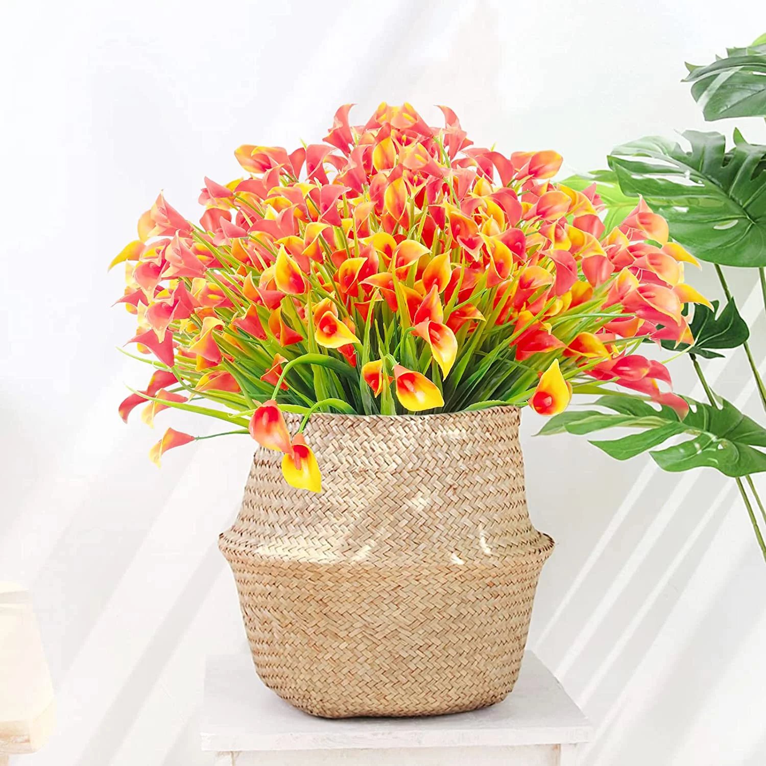 Viworld 6Pcs Calla Lily Artificial Flowers UV Resistant Plants Outdoor Decoration,No Fade Faux Fake Plastic Flower Indoor Outside Hanging Planter Home Garden Porch Decor, Orange