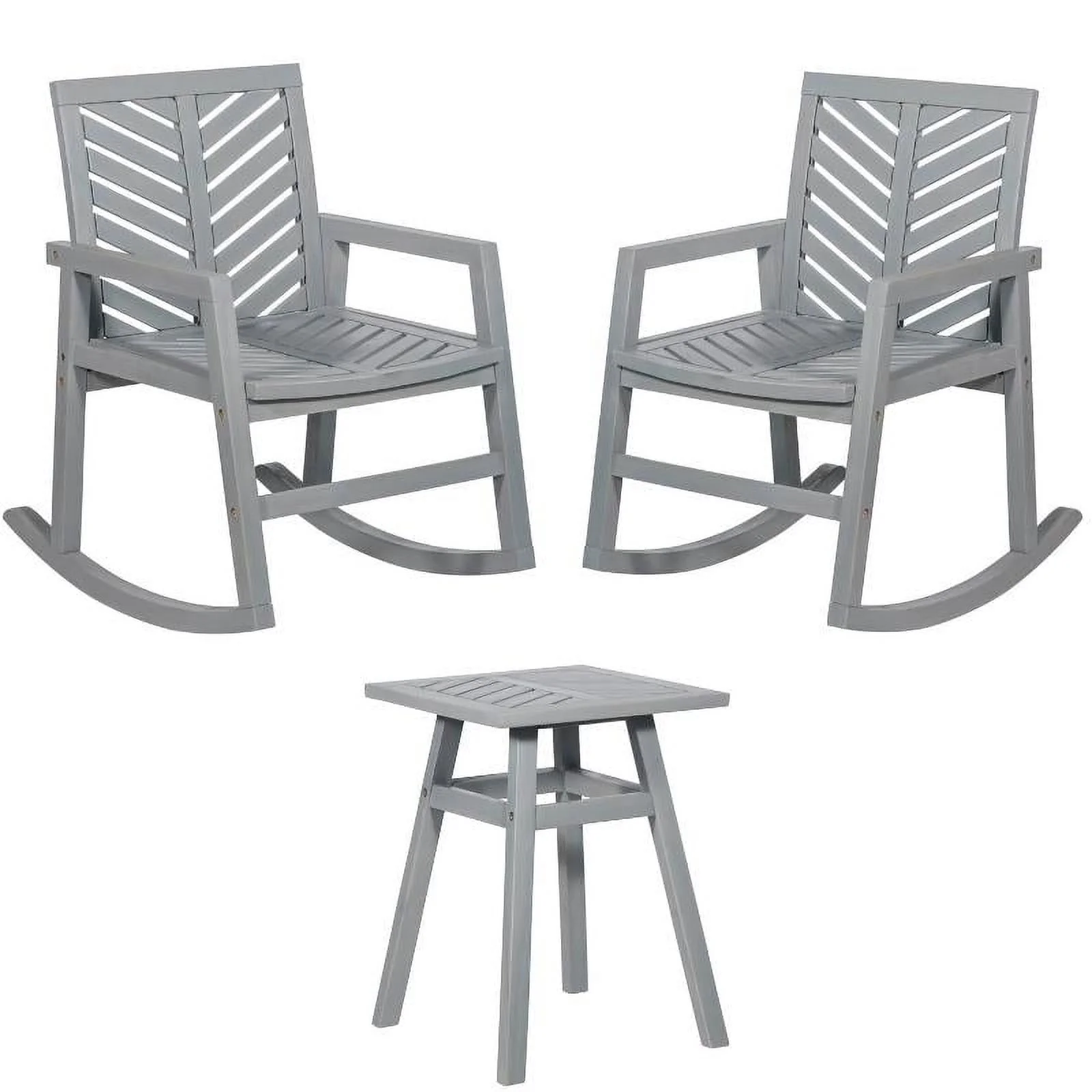 Home Square 3 Piece Patio Set with 2 Rocking Chairs and End Table in Gray Wash