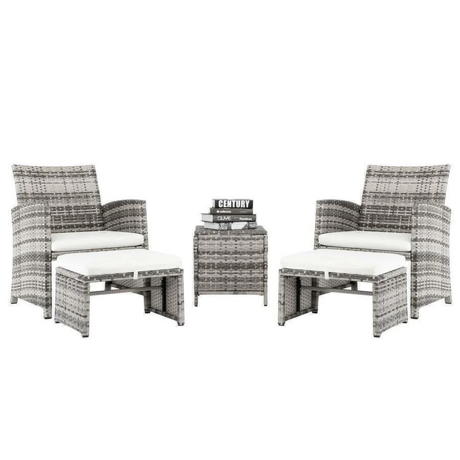 Rattan Wicker Outdoor Sofa Set with Table and Chairs, 5 pcs