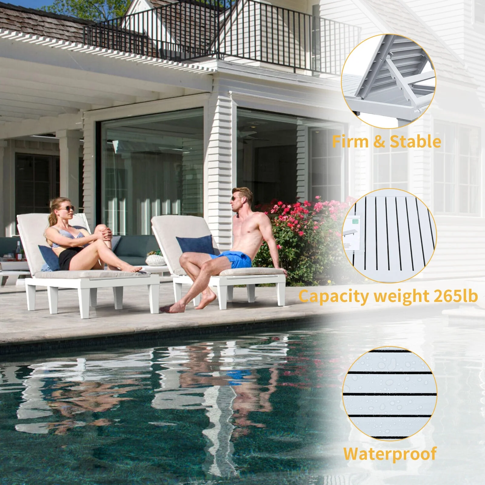 Patio Chaise Lounge Chair Outdoor Adjustable Backrest Loungers Waterproof