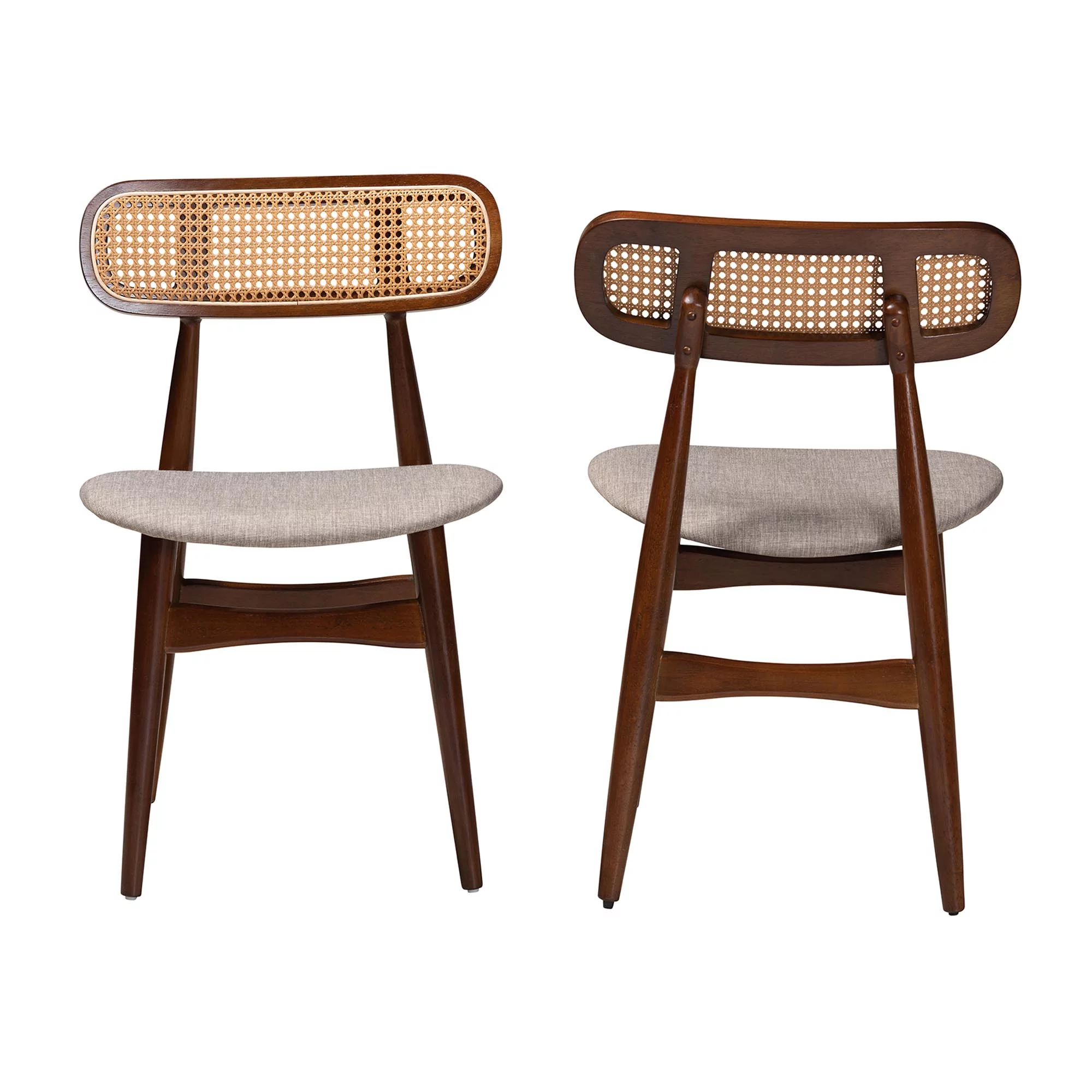 Baxton Studio Tarana Mid-Century Modern Grey Fabric and Walnut Brown Finished Wood 2-Piece Dining Chair Set