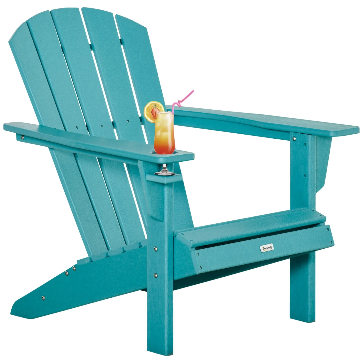 TJCGDTY HDPE All-Weather Outdoor Adirondack Chair with Cup Holder  Fire Pit Chair for Backyard  Deck  Lawn  Garden  330lbs Capacity  Light Blue