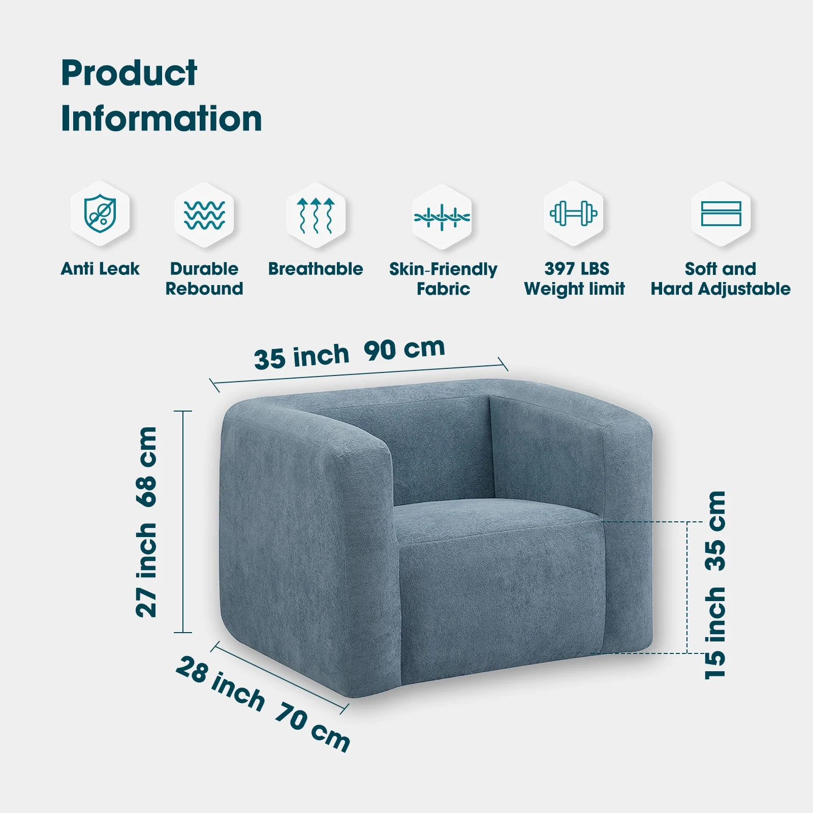 RELXTIME Inflatable Sofa Air Armchair Couch Portable Indoor and Outdoor Lounger, TPU Blow Up Chair with Air Pump，Blue