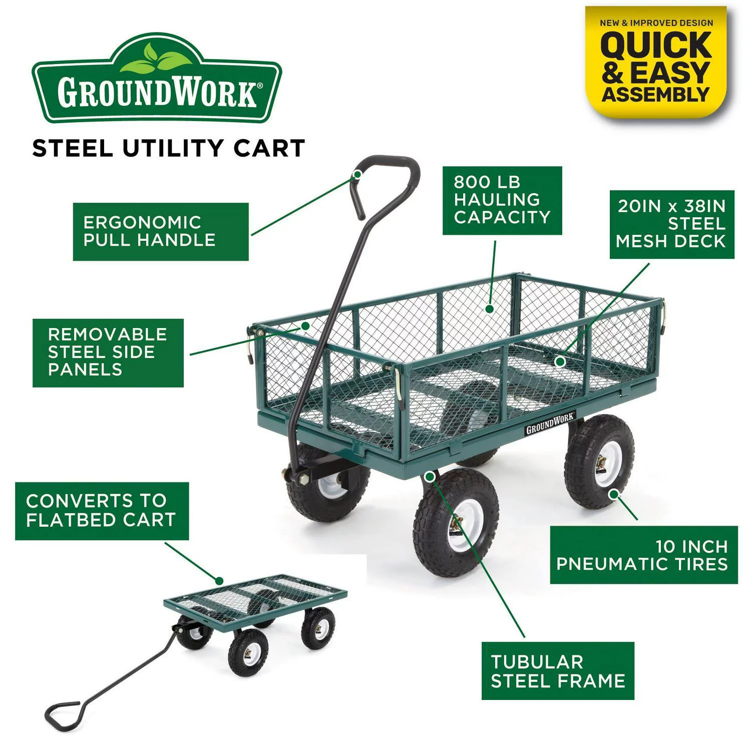 GroundWork 800 lb. Capacity Steel Garden Cart