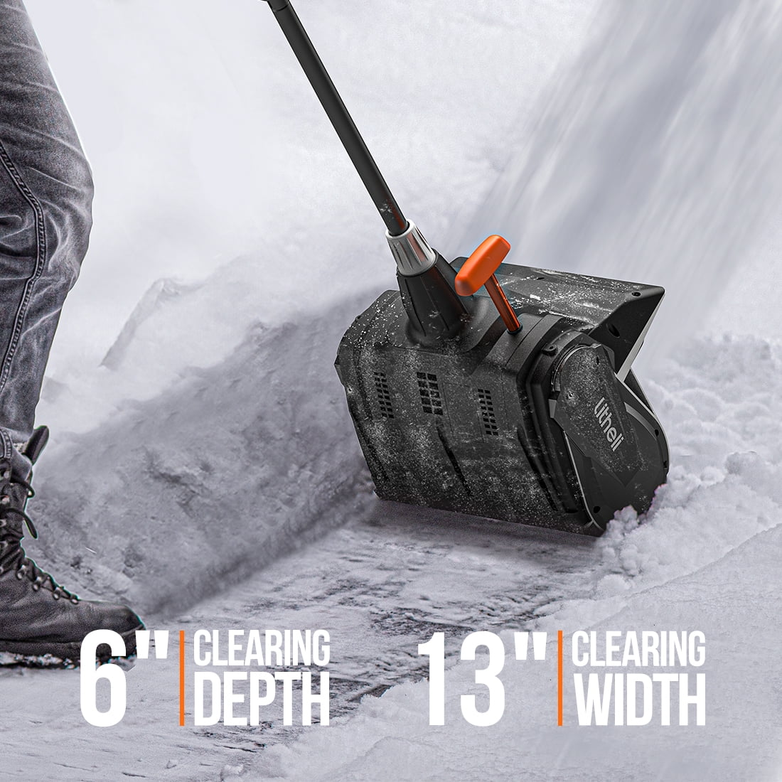 Litheli U20 Cordless Snow Shovel, 20V 12-Inch Battery Powered Snow Thrower, Battery Snow Blower with Auxiliary Handle, with 2*2.5Ah Li-ion Battery