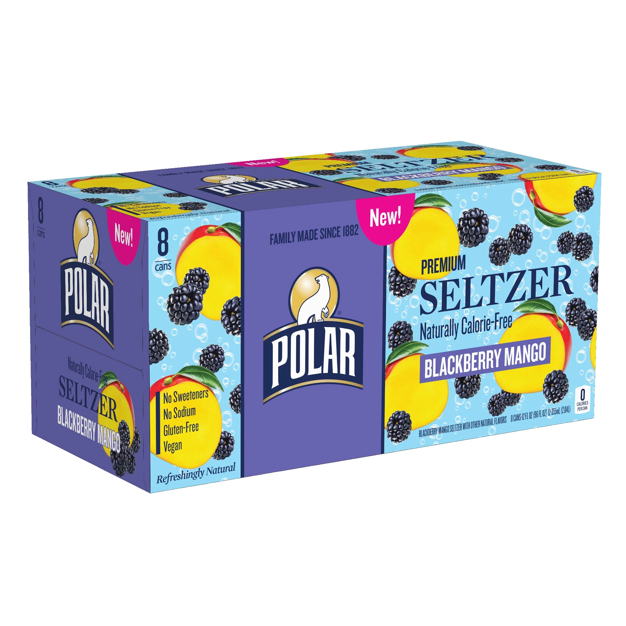 Polar Zero Calorie Blackberry Mango Sparkling Seltzer Water, 12 fl oz, 8 Pack Cans
