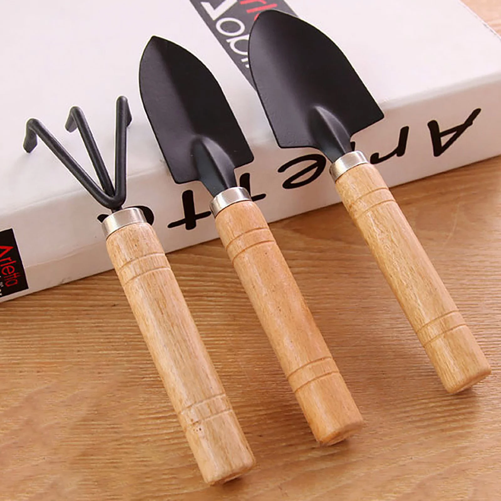 Adjustable Angle Plate 3Pcs Set Shovel Rake Wood Handle Metal Head Kids Tool Mini Garden Tools