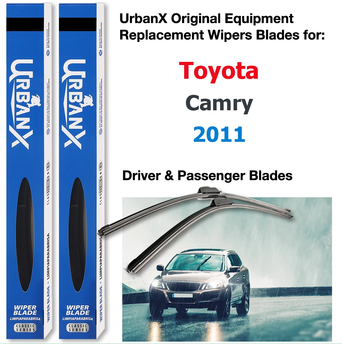 UrbanX 2-IN-1 All Seasons Water Repellency Original Equipment Replacement Wiper Blades For 2011 Toyota Camry 24