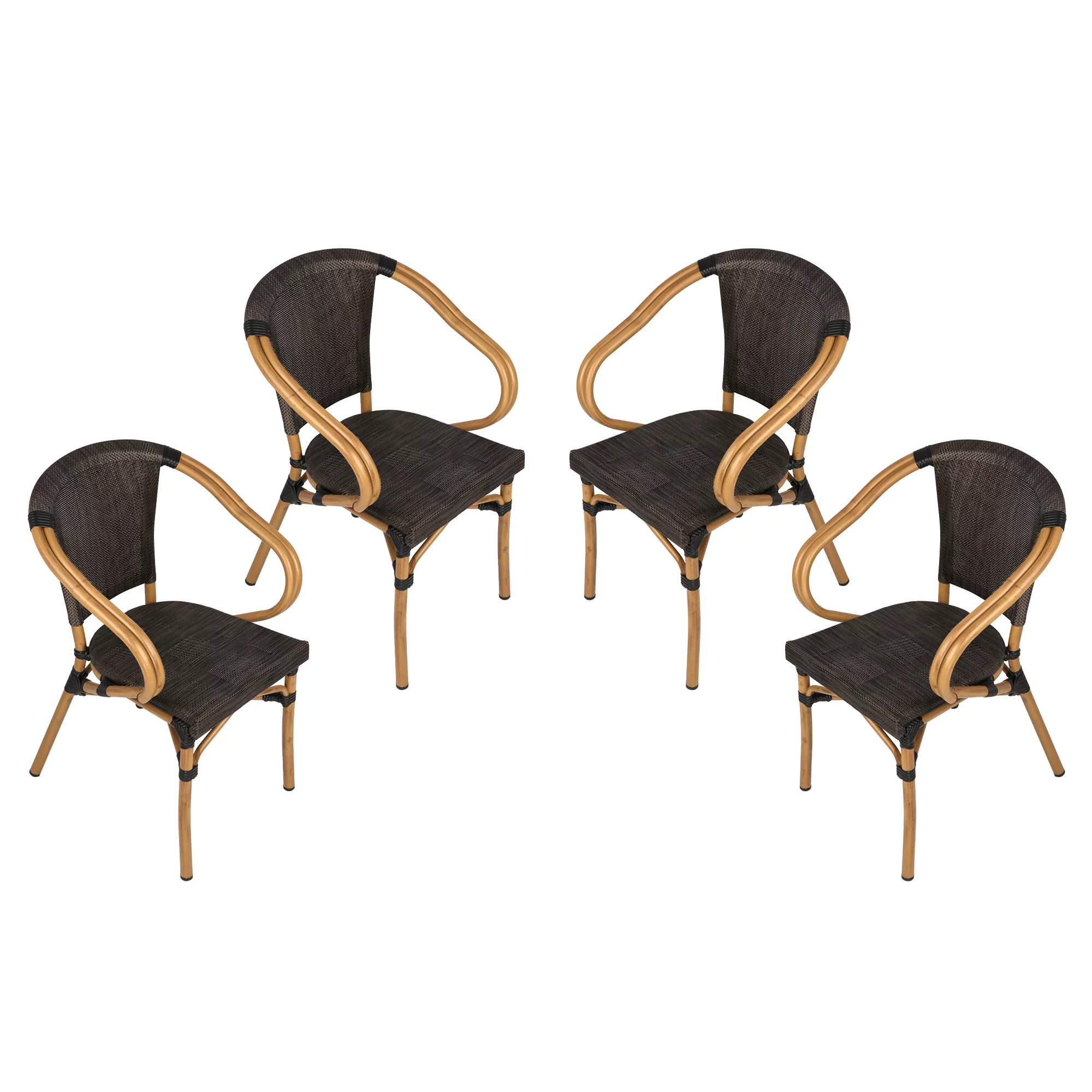 KARMAS PRODUCT Stackable Outdoor Patio Dining Chairs Set of 4 Aluminum Frame Textilene Mesh Fabric Furniture Chair All-Weather Light Weight Arm Chair for Garden/Backyard/Bistro/Cafe