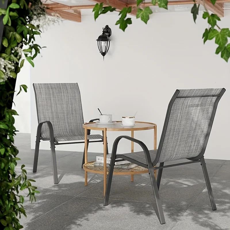 Patio chairs, armchairs, outdoor high stacked chairs, breathable comfortable seating fabric for all weather, alloy steel frame for backyard, porch, garden, sun room - gray