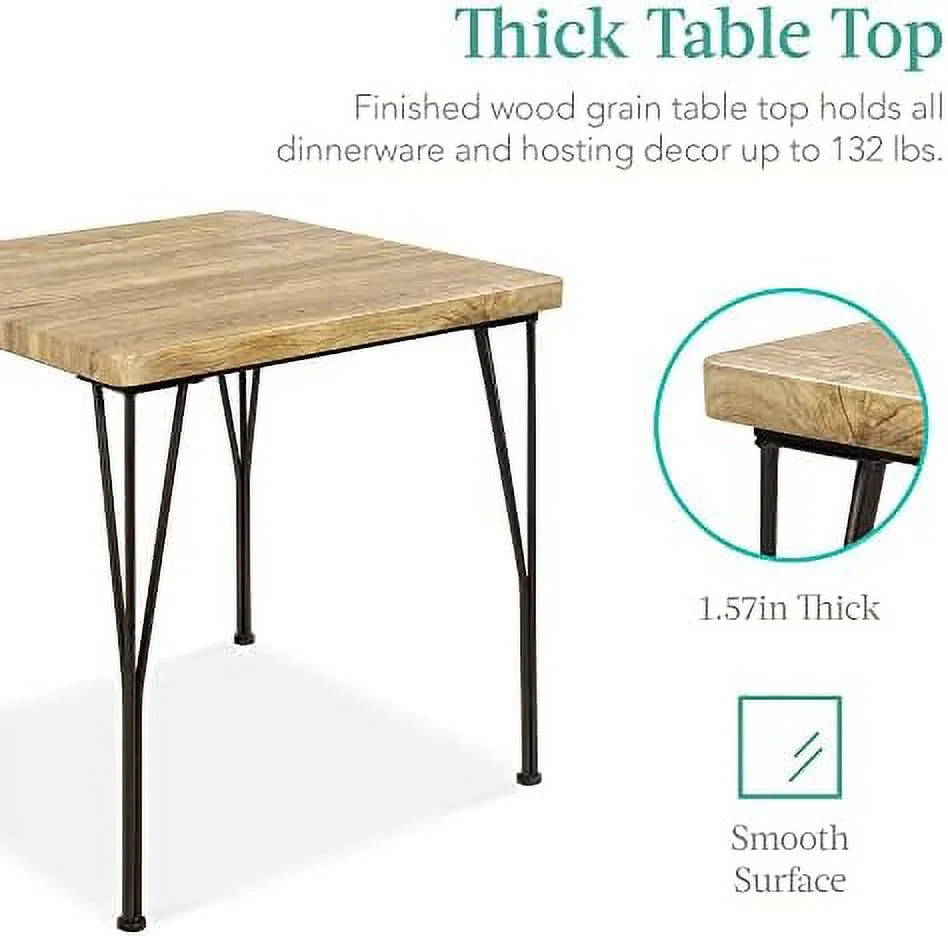 SJOLKMN 3-Piece Dining Set Modern Dining Table Set  Metal and Wood Square Dining Table for Kitchen  Dining Room  Dinette  Breakfast Nook w/ 2 Chairs - Black