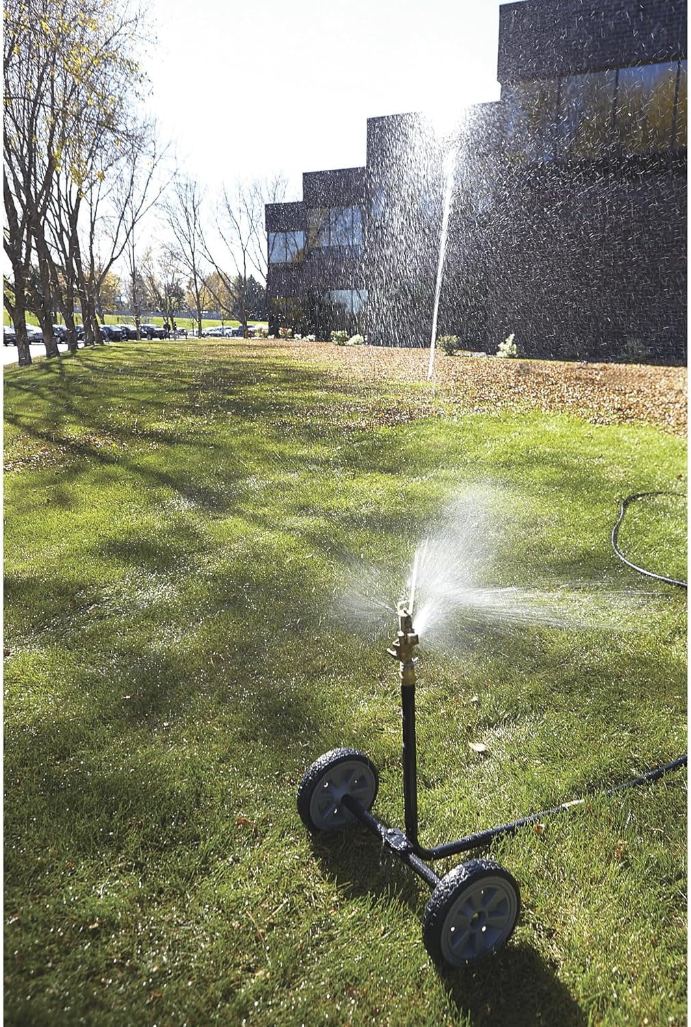 Wheeled Sprinkler - 3/4in. Brass Sprinkler Head with 2 Nozzles, 8in. Poly Wheels