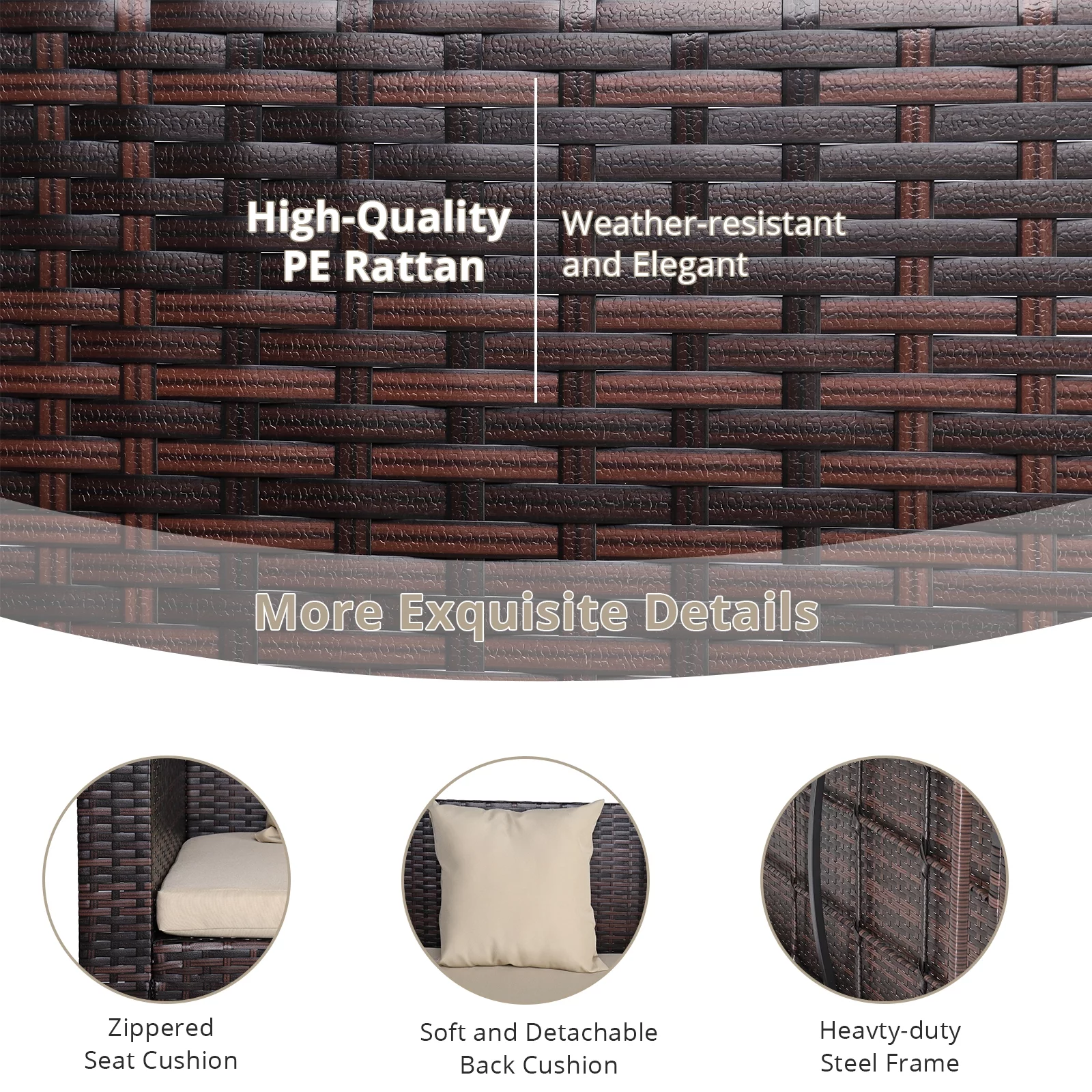 49 Brown Gradient Rattan Swing Chair with Beige Cushion - Comfortable, Stylish, Durable - Perfect for Relaxing Outdoors