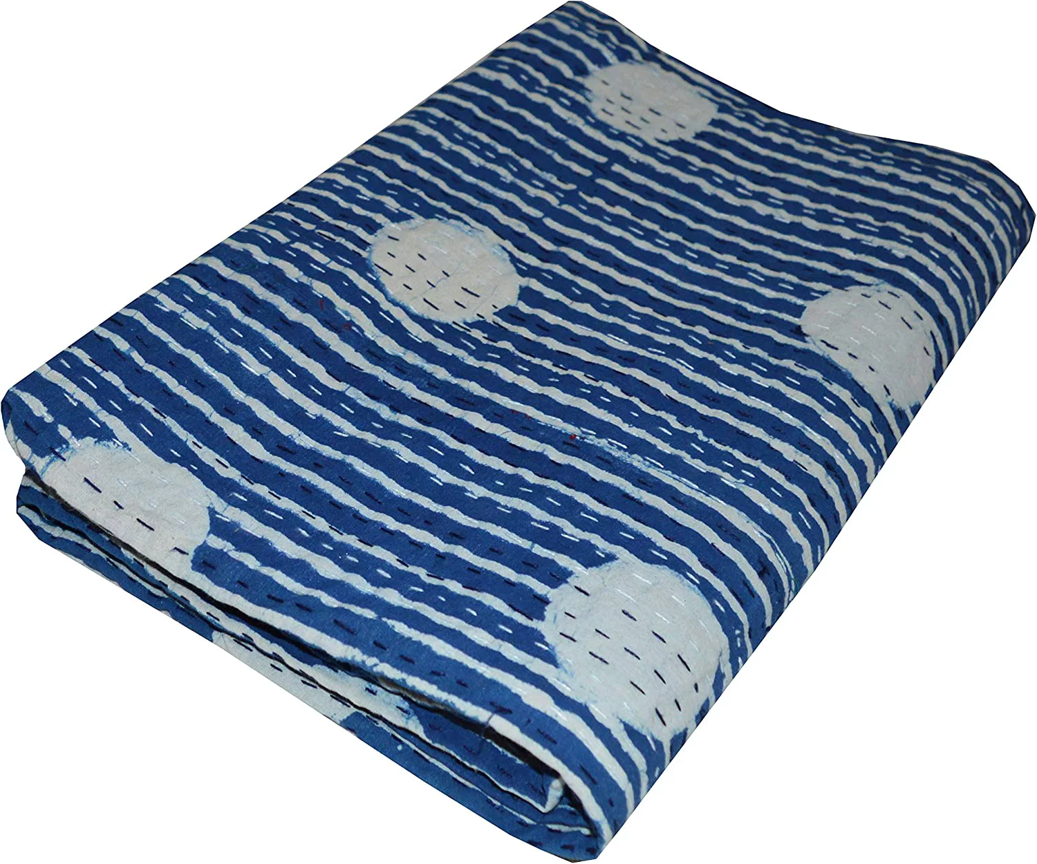 Indian Kantha Quilt Blue Indigo Block Print Kantha Throw Queen Size Cotton Quilt Kantha Bedspread Indian Blanket Kantha Bed Cover Queen Size Quil