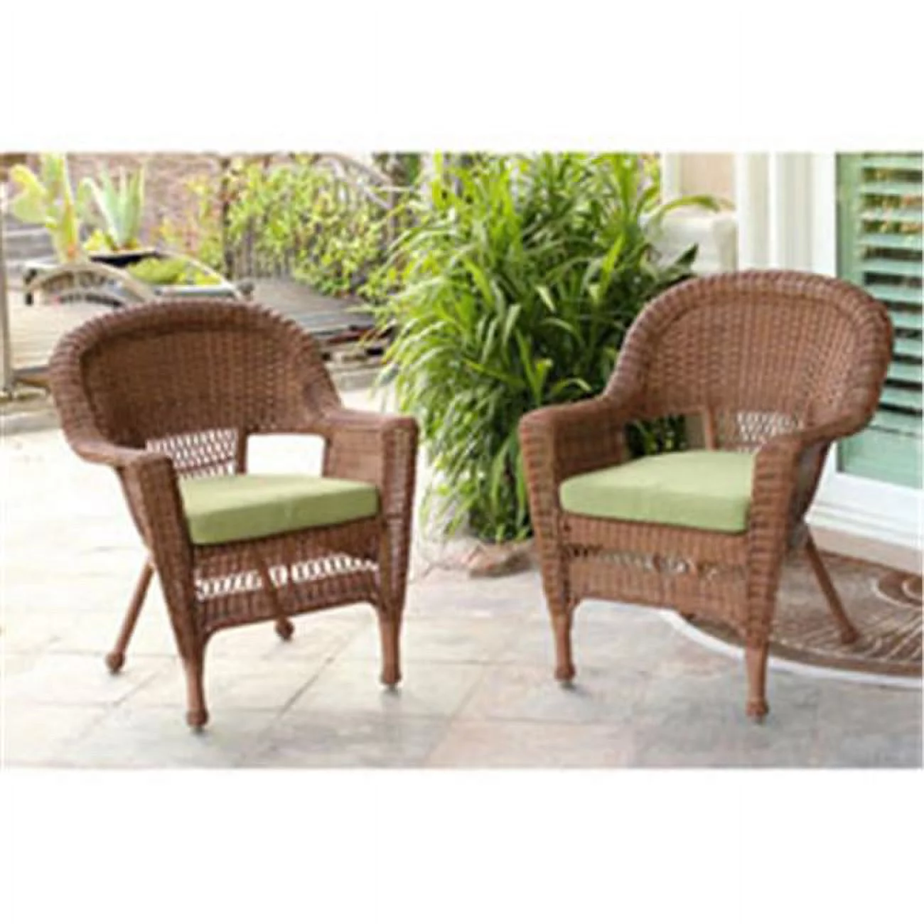 W00205-4-C-FS029-CS Honey Wicker Chair with Green Cushion - Set of 4
