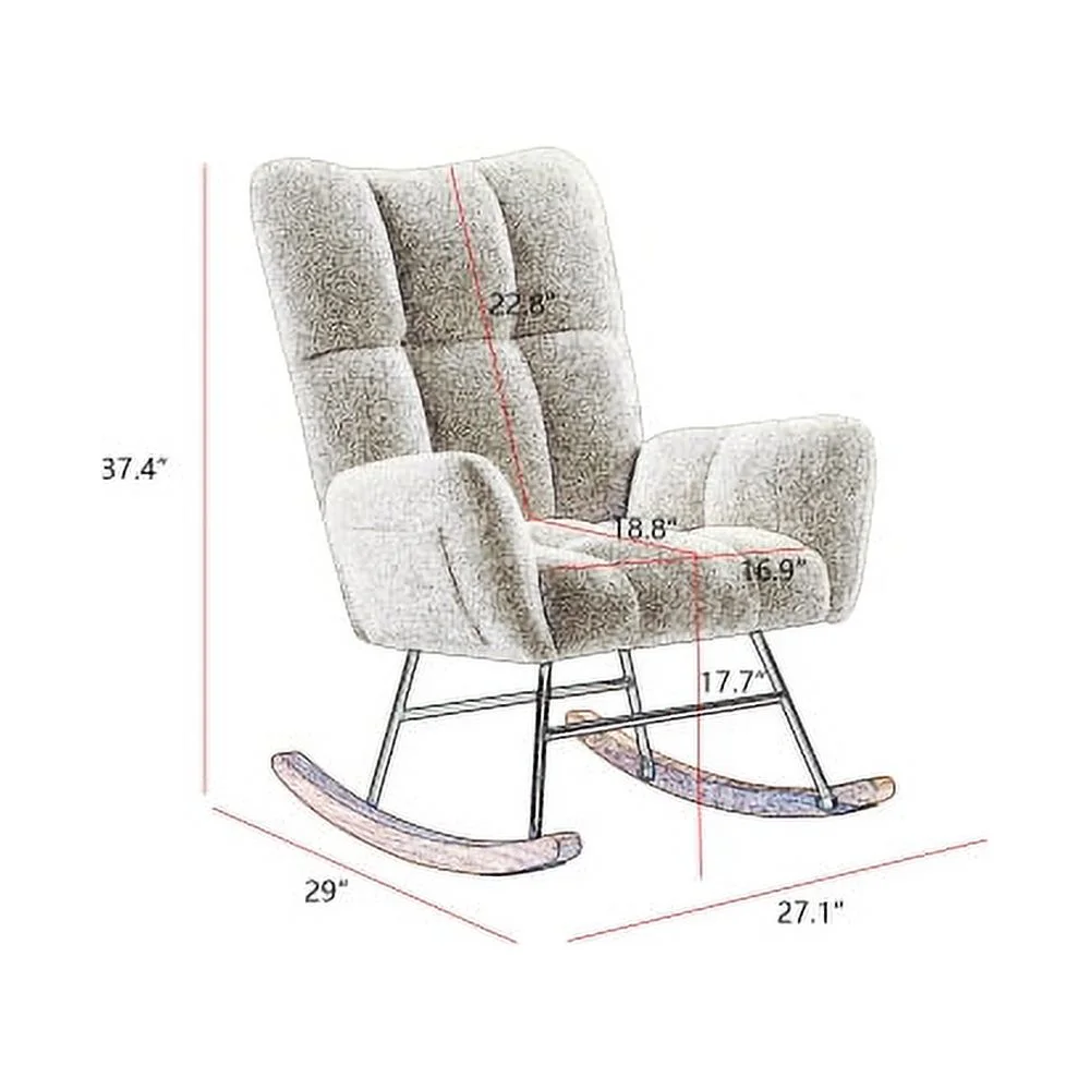 JHOOTUUO grey teddy fabric rocking chair