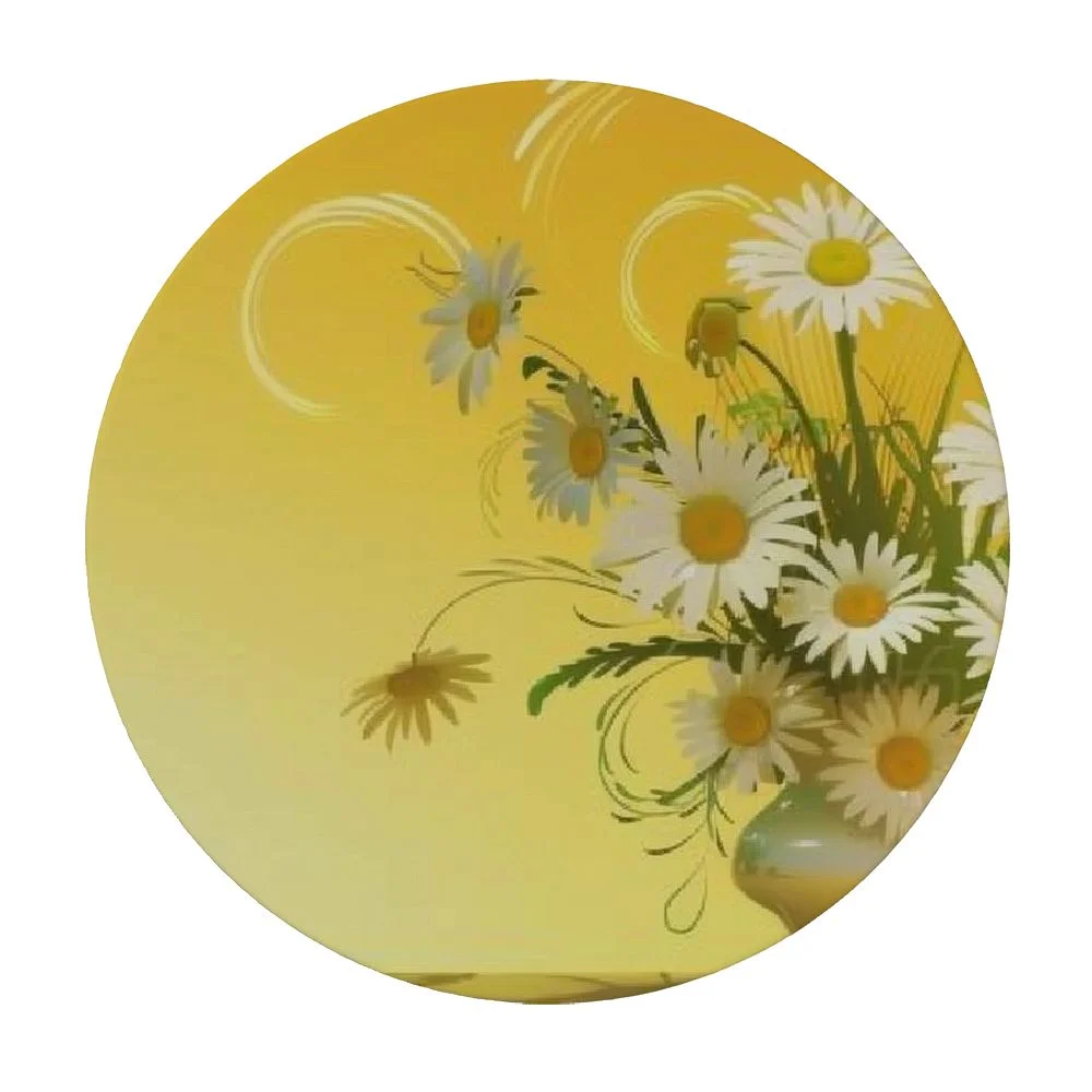 PRATYUS Curving Chamomile Flowers Flying Butterflies Print Edged Table Cover Round Tablecover Water Resistant Spill Proof Washable Table Cloth for Picnic Party Home Dinner Decor