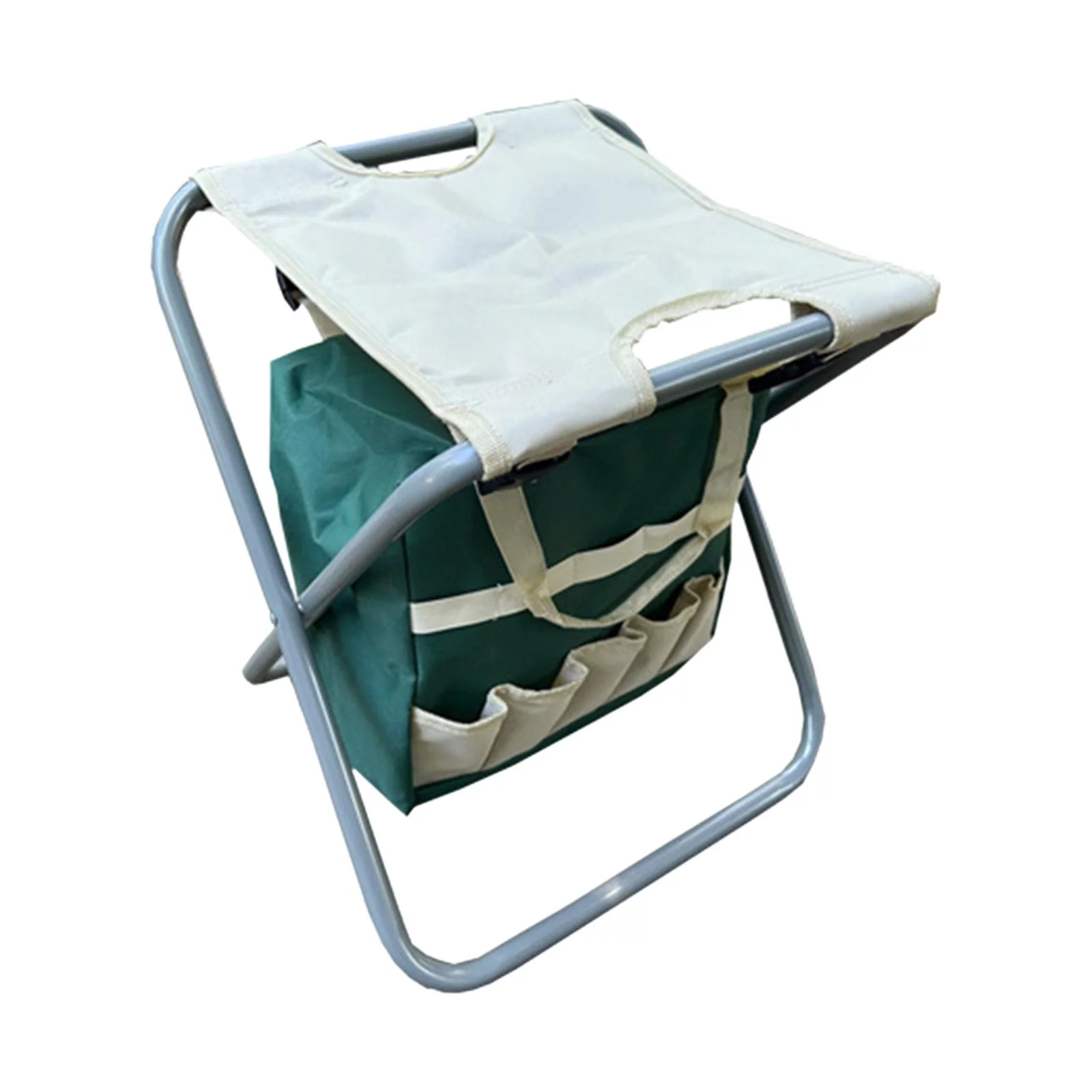Garden Folding Stool with Tool Tote, Hiking Backpacking Stool, Beach Hiking Chair, Gardening Gifts for Men Women Beige Green
