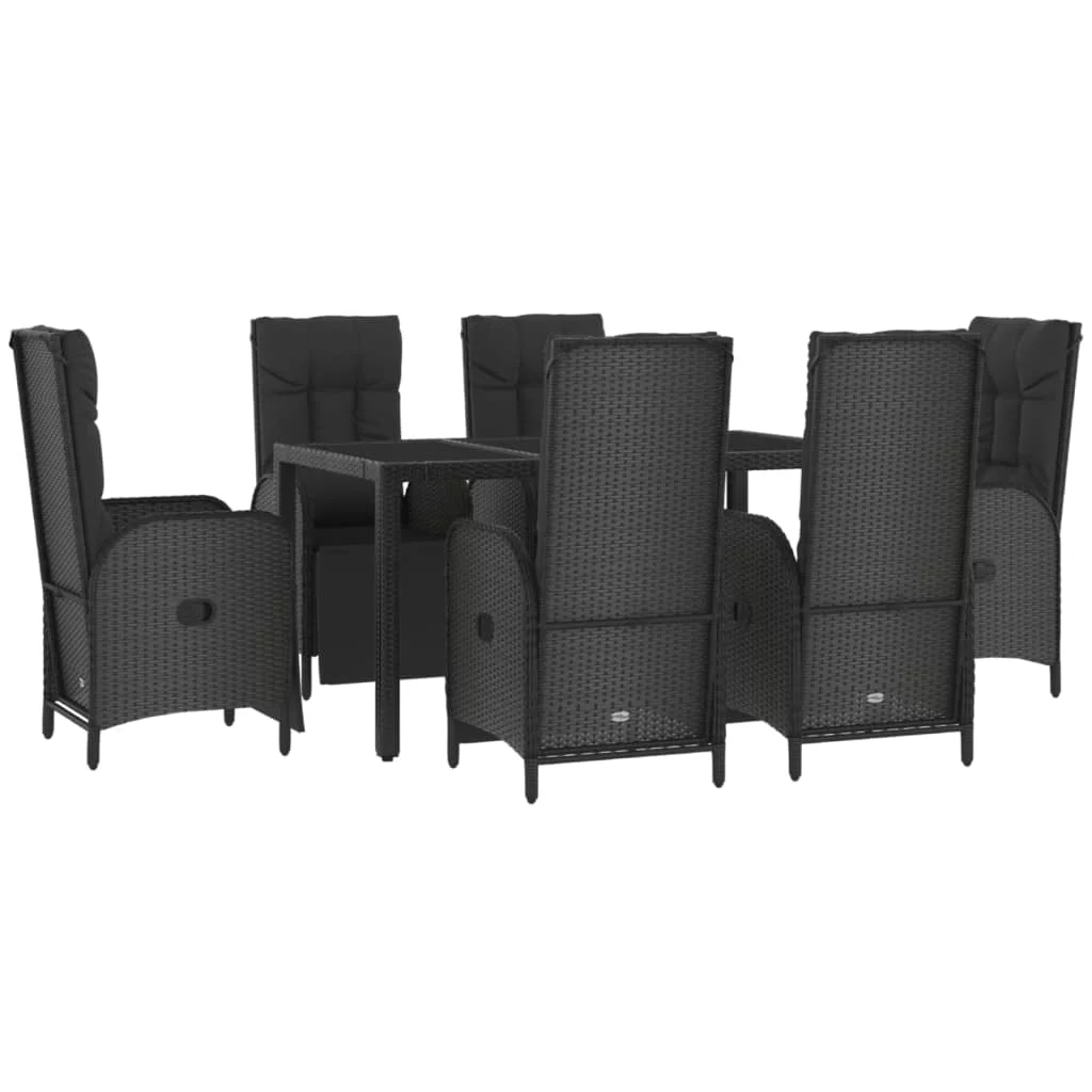 Aibecy 7 Piece Patio Dining Set with Cushions Black and Gray Poly Rattan