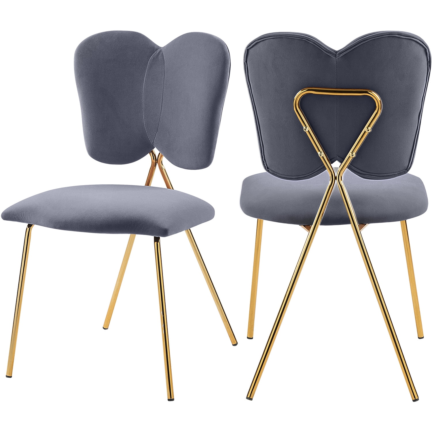 Maykoosh Artisanal Attic Velvet Upholstered Dining Chair with Butterfly Shaped Back and Sturdy Gold Iron Legs