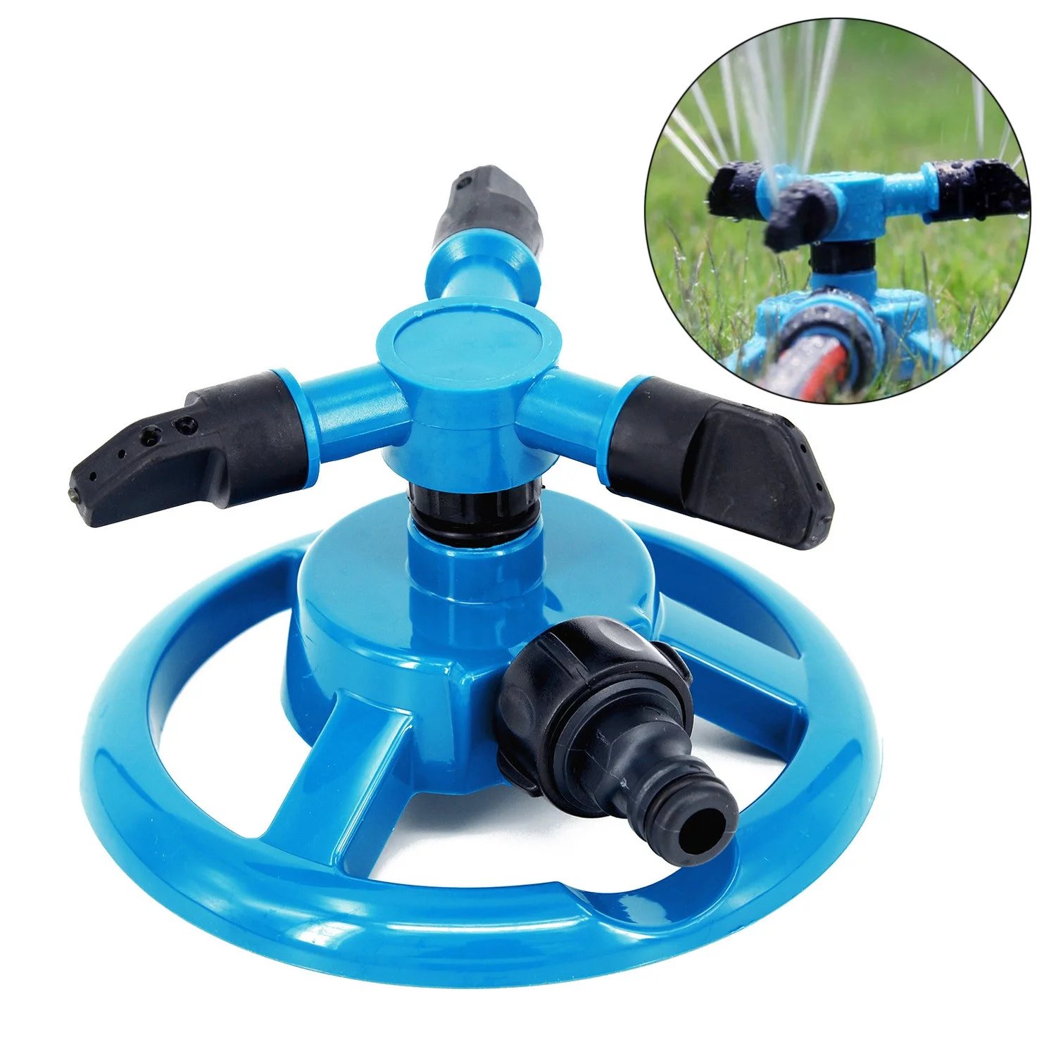 360° Lawn Circle Rotating Water Sprinkler 3 Nozzle Garden Pipe Hose Irrigation