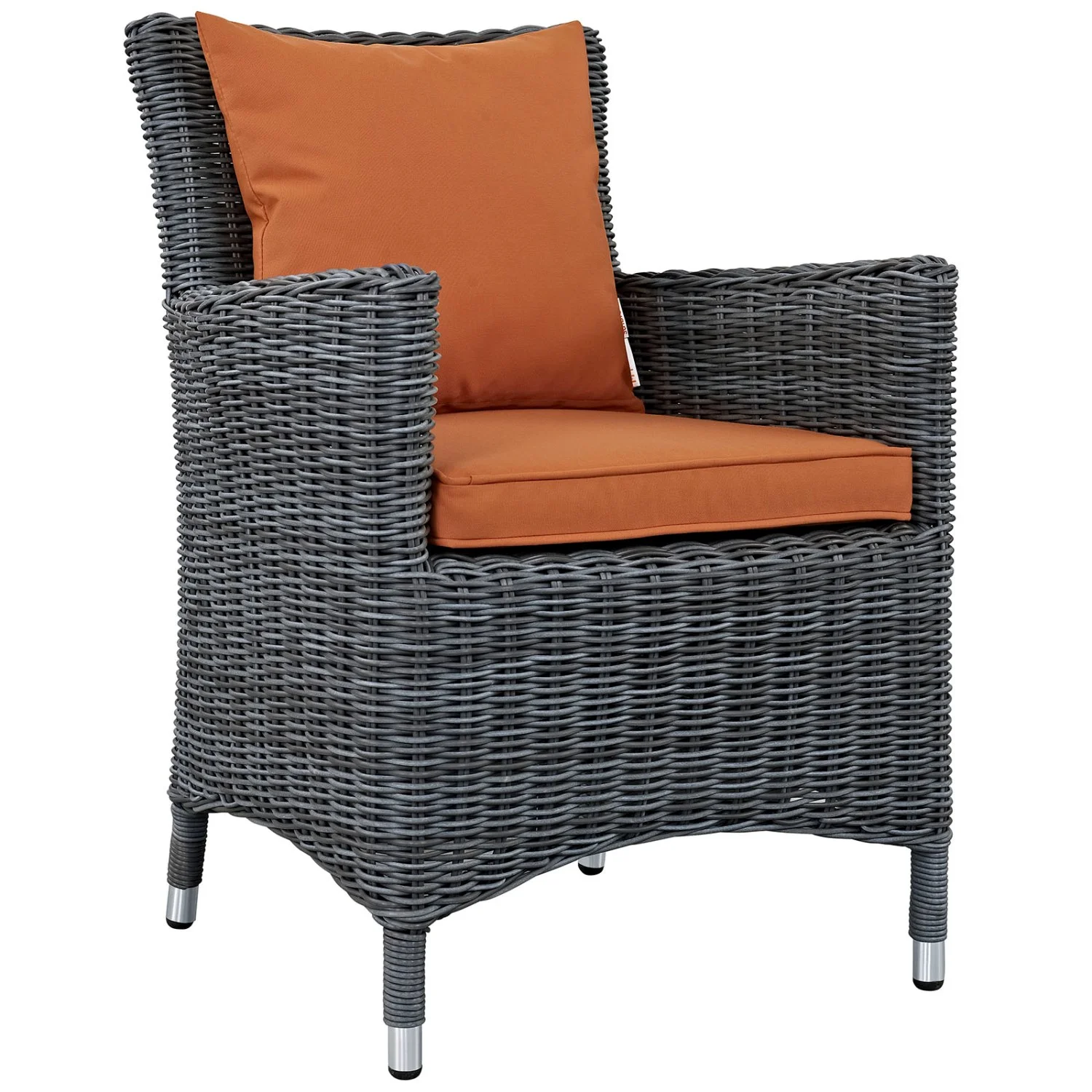 Side Dining Chair, Orange, Rattan, Wicker, Outdoor Patio Balcony Cafe Bistro Garden Hospitality Restaurant, Modern Contemporary HB32957