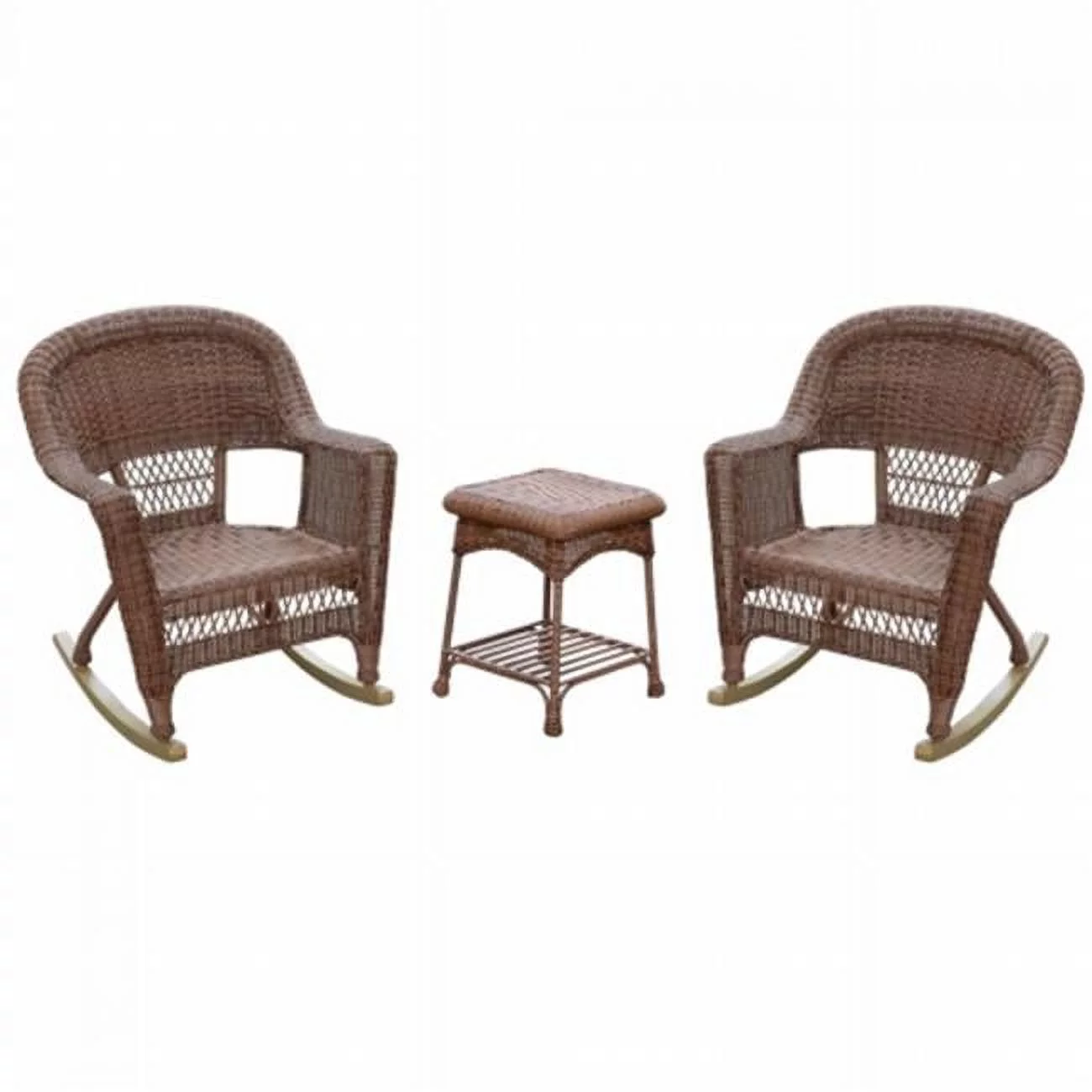 Santa Maria White Rocker Wicker Chair Set with Cushions- Black - 3 Piece