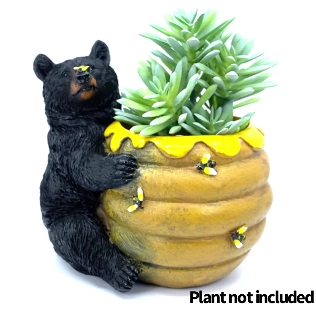 Bear and Honey Bee Planter - Succulent Flowers Living Fake Artificial Indoor Outdoor Garden Pot Decor 6x5