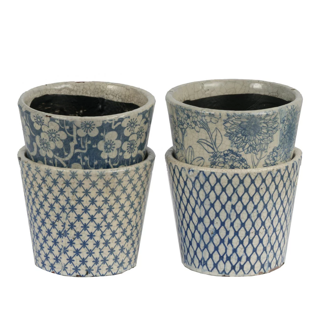 Terracotta Planters - Set Of 4 Classic Vintage/Blue