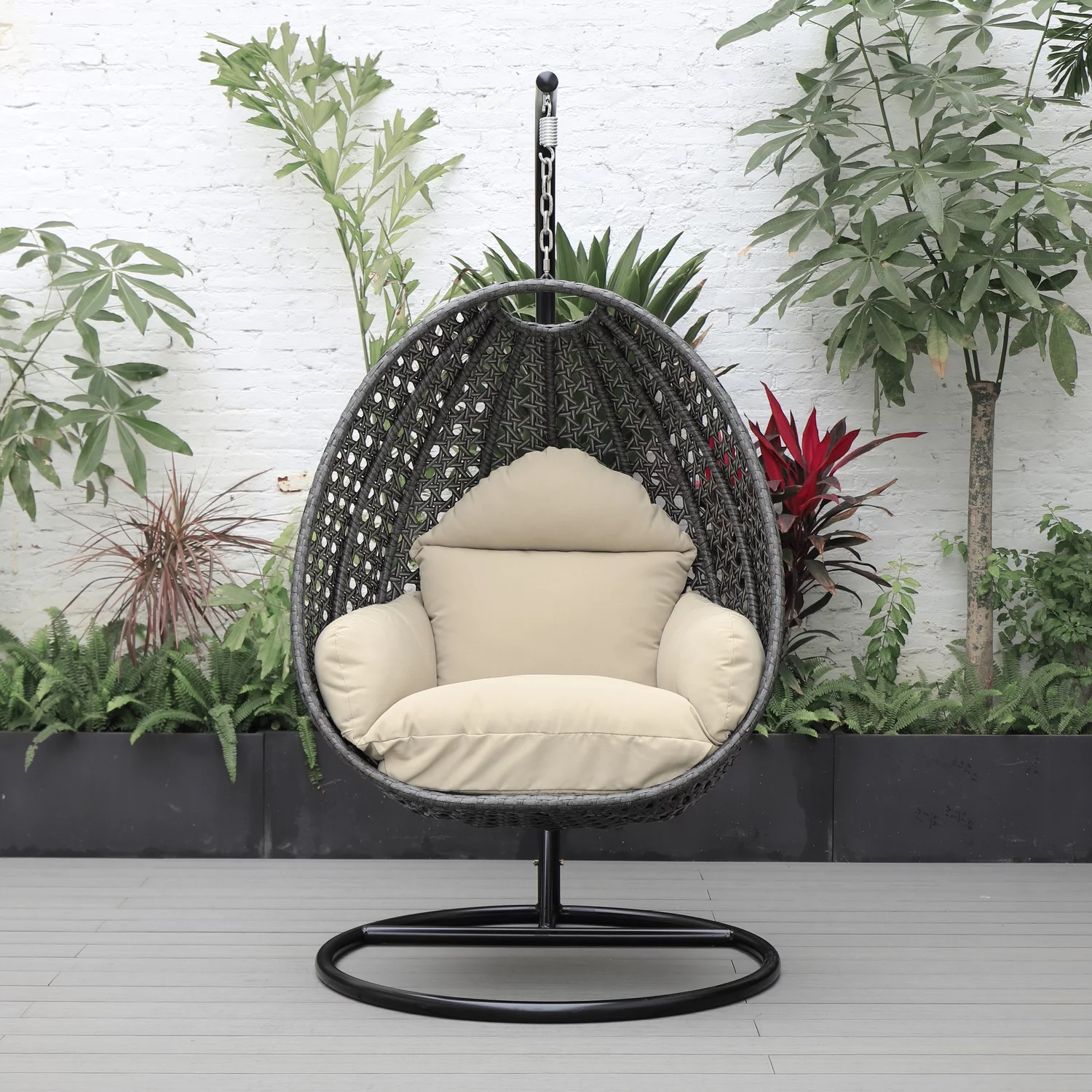 Maykoosh Earthy Elements Charcoal Wicker Hanging Egg Swing Chair