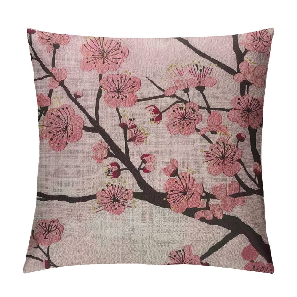 ONETECH  Spring Pillow Decorative Throw Pillow Cover, Pink Chinese Cherry Blossom Flower Japan Plum Branch Double Sided Square Pillow Cases Pillowcase Sofa Cushion