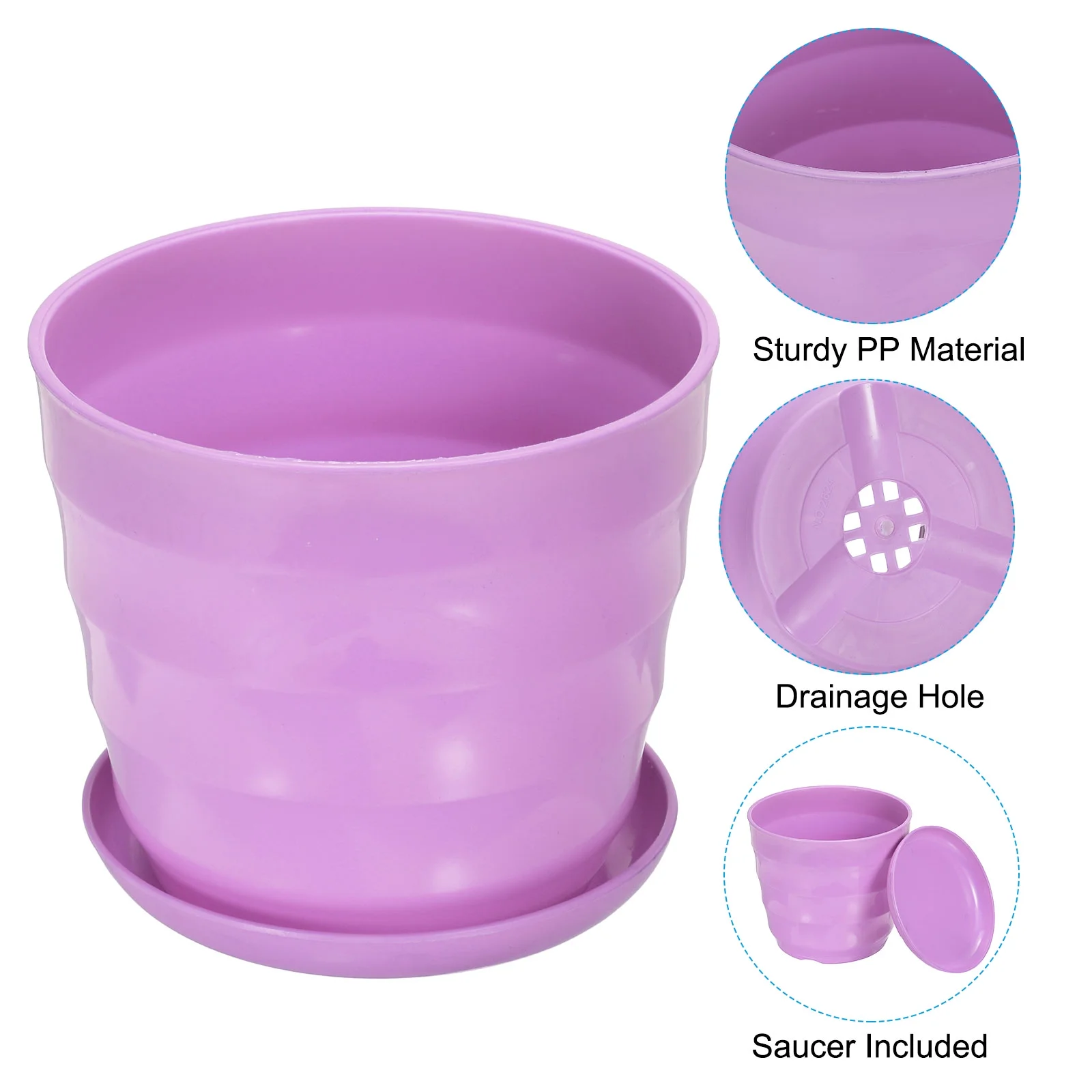 Uxcell 6 Inch Plastic Plant Pots Flower Planters with Drainage Holes and Tray, Purple 5 Pack