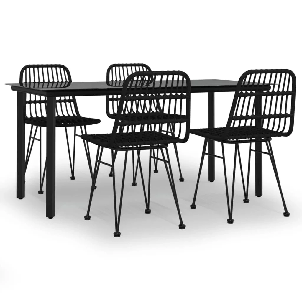 Suzicca 5 Piece Patio Dining Set Black Poly Rattan
