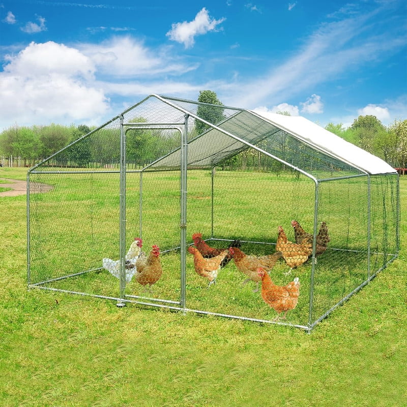 Walnest 10'x10' Large Metal Chicken Coop Run,Heavy Duty Walk-in Poultry Cage with Cover,Outdoor Hen Rabbit Chicken Run in with Spire Shaped for Farm Yard