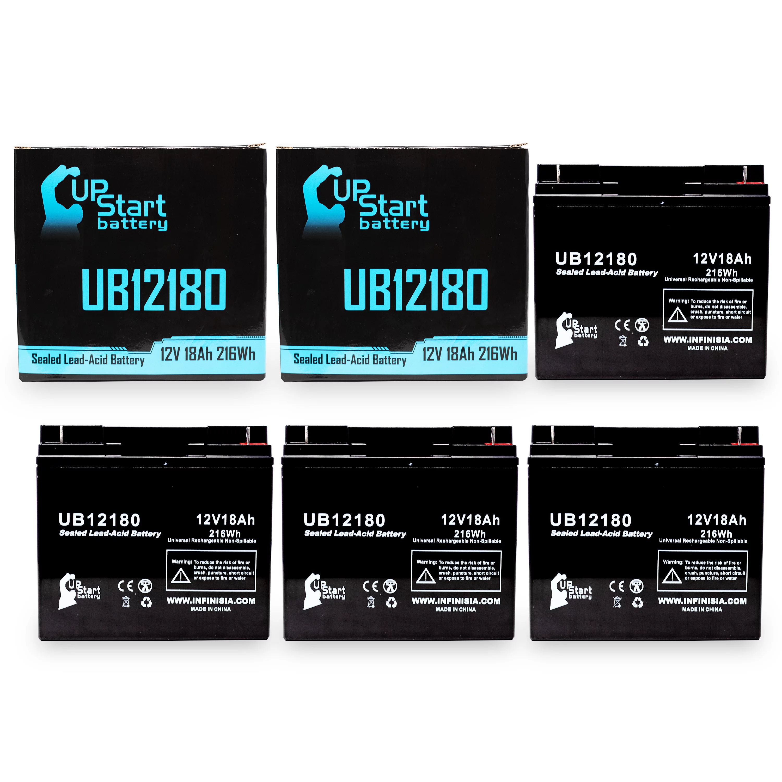 4x Pack - Compatible HITACHI HP15-12P Battery - Replacement UB12180 Universal Sealed Lead Acid Battery (12V, 18Ah, 18000mAh, T4 Terminal, AGM, SLA)