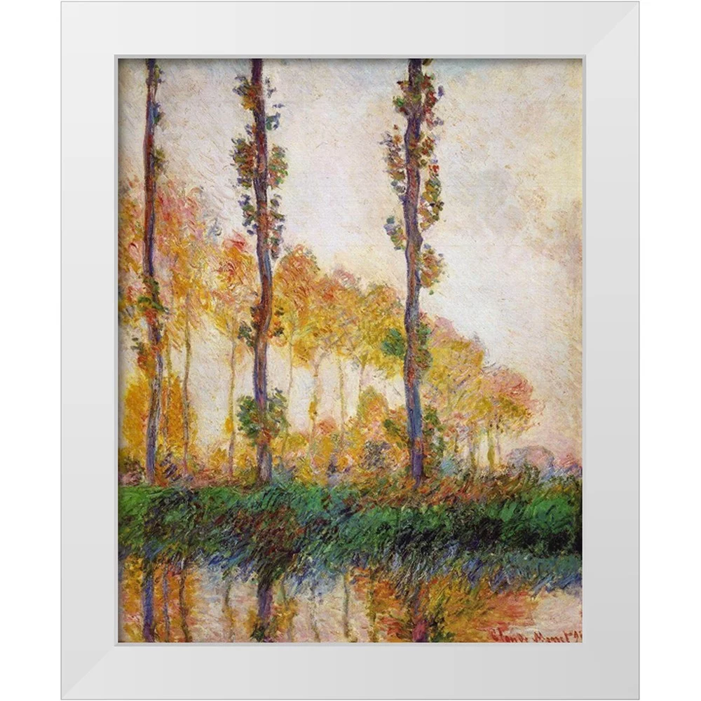 Monet, Claude 26x32 White Modern Wood Framed Museum Art Print Titled - Poplars (Autumn)