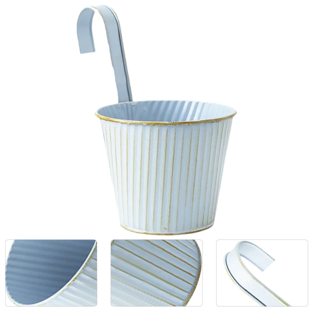 Jibingyi 4Pcs Flower Pot Metal Hanging Flower Pot Balcony Garden Planter Basket Fence Hanging Bucket